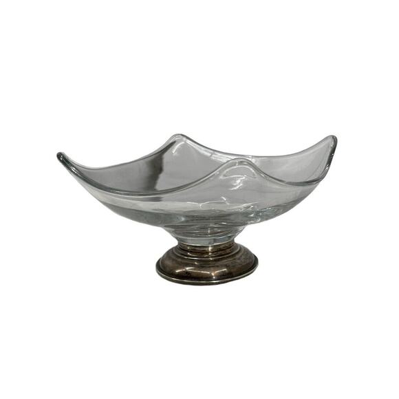 Frank M Whiting Sterling Silver Footed Base Bowl Square Glass Crystal - Picture 1 of 11